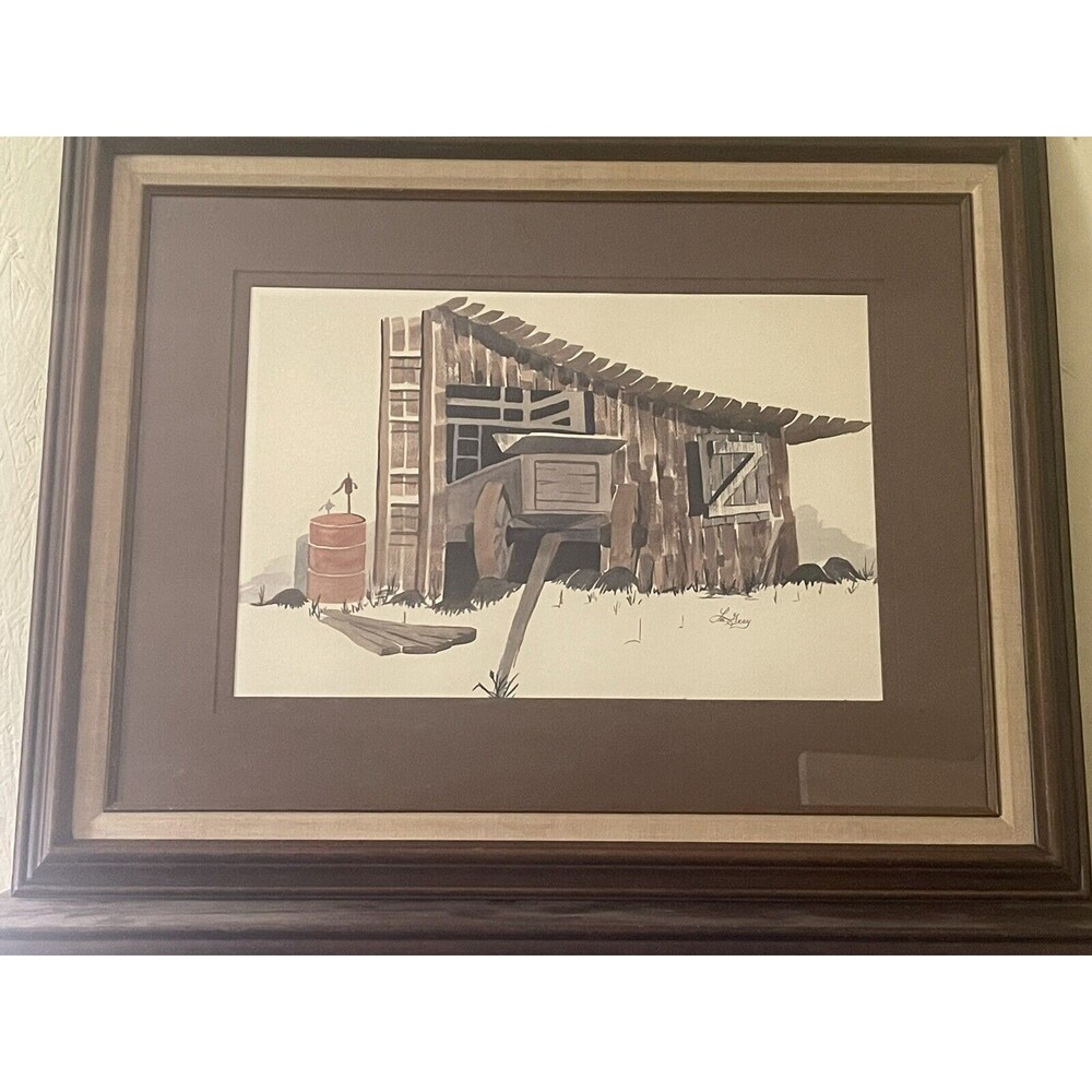 Watercolor Original Old Wagon in Barn Country Life Core artist Lee Gray